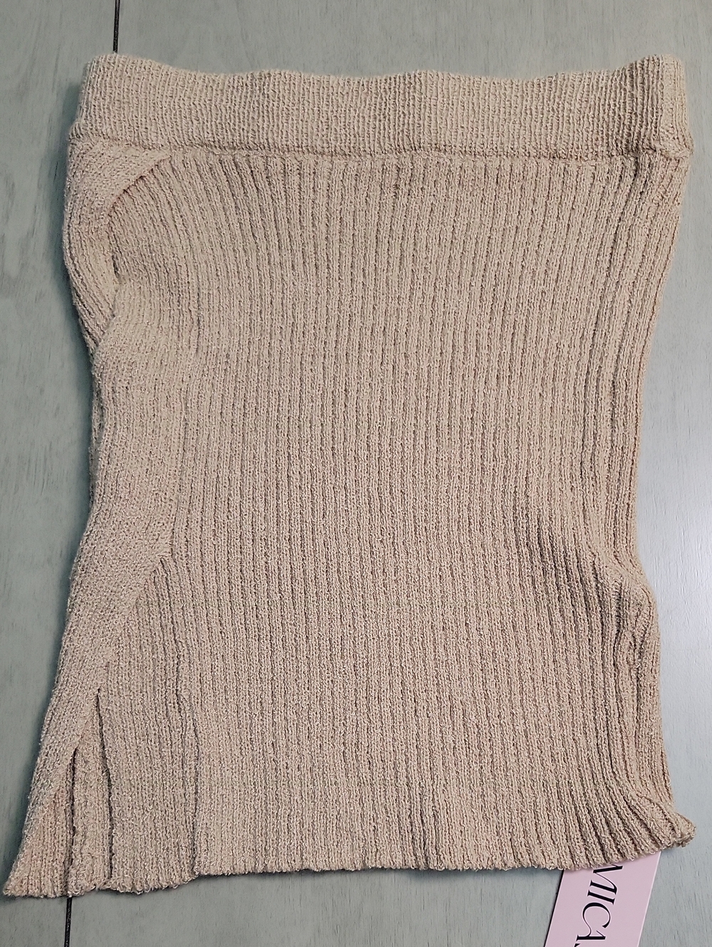 Off-the-Shoulder Ribbed Sweater Top in Light Beige